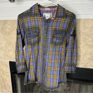 Roar Womens Purple & Yellow Embroidered Pearl Snap Western Size Small Top